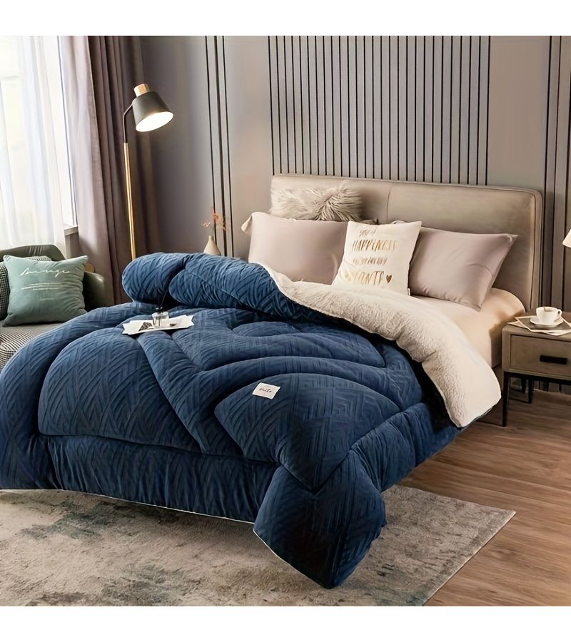 Pink Series Milk Velvet Quilt Winter Thick Warm Bedroom Ambiance AB Sides Soft Touch Comfortable 78.74 By 78.74 Inch Beige - Image 2