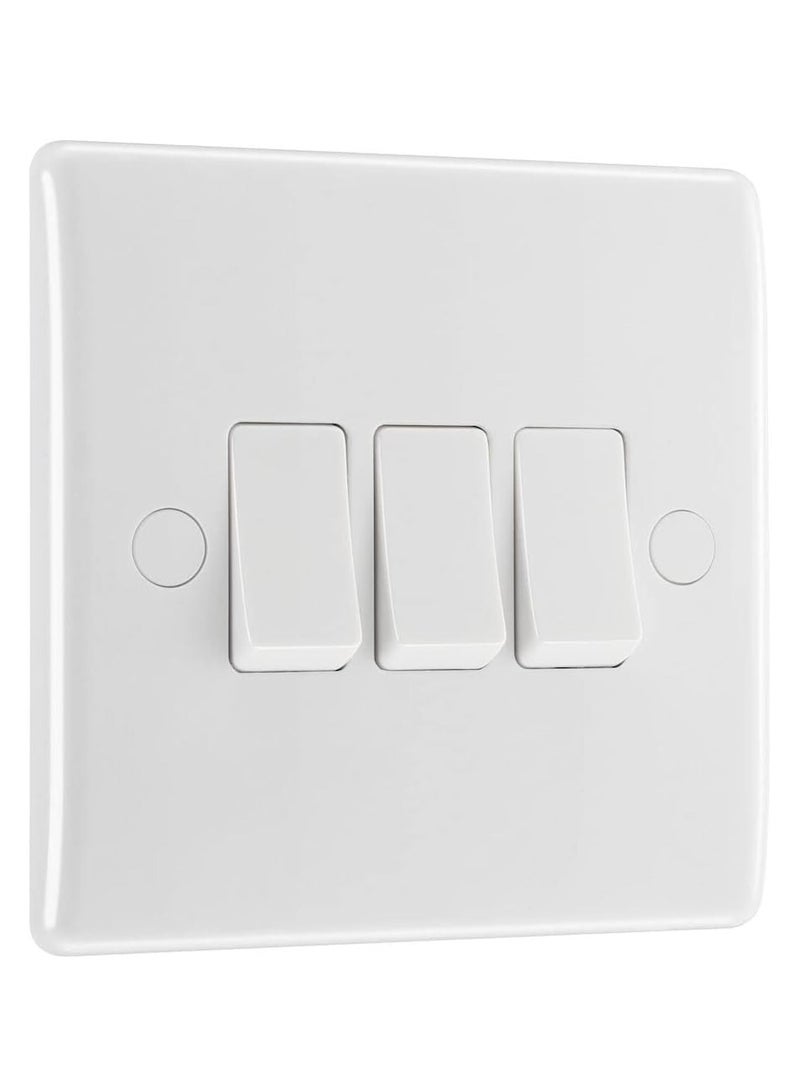 3-Gang White Moulded Wall Light Switch – 10A | Modern & Sleek Design - Image 1