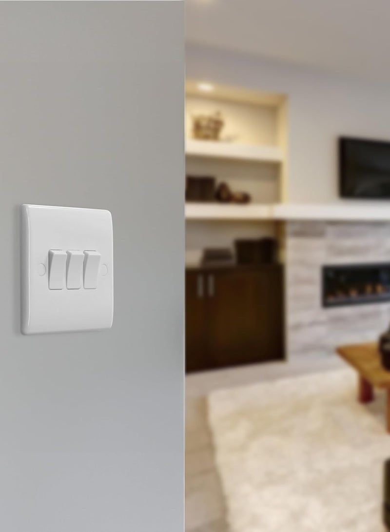 3-Gang White Moulded Wall Light Switch – 10A | Modern & Sleek Design - Image 2