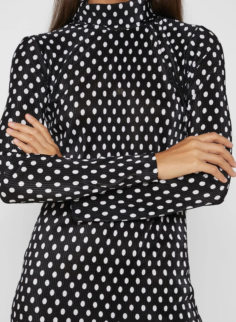 ELLA Polka Dot Polo Neck Midi Dress