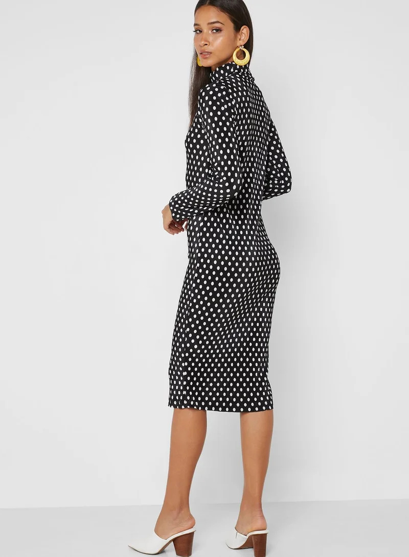 ELLA Polka Dot Polo Neck Midi Dress