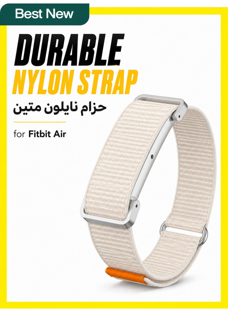 1 طابق سرداب حزام نايلون بديل قابل للتنفس متوافق مع Google Fitbit Air، مع إطار حماية معدني وتصميم سريع الفك، بيج - Image 1