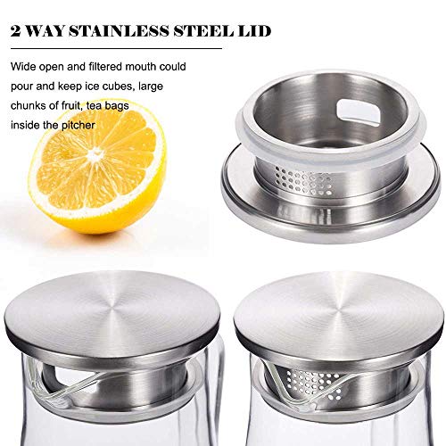 Hwagui - Heat Resistant Glass Pitcher with Stainless Steel Lid, Water Carafe with Handle, Good Beverage Pitcher for Homemade Juice and Iced Tea, 1600ml/53oz - Image 3
