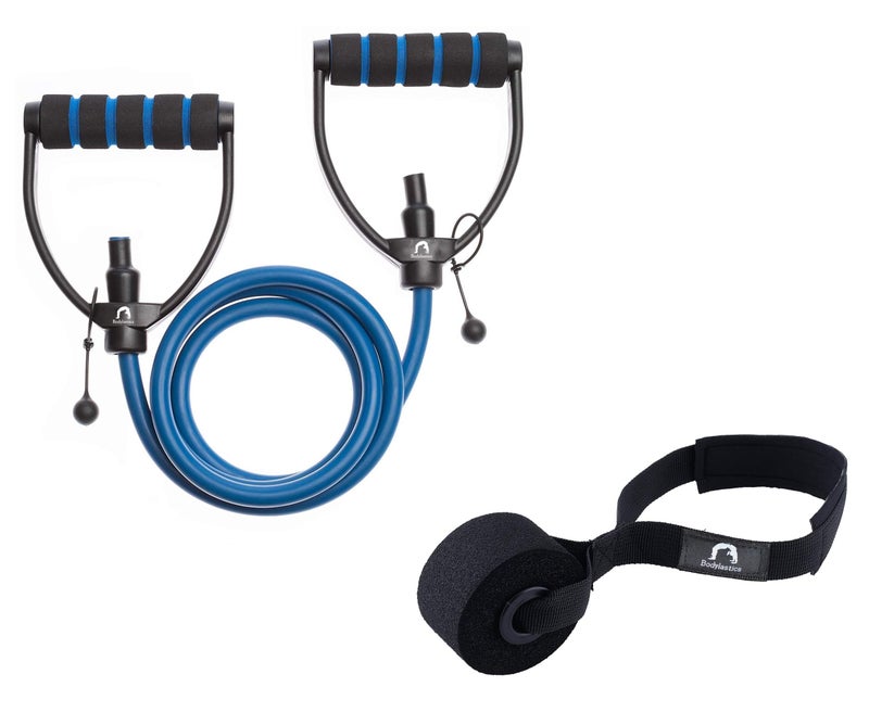 Bodylastics Resistance Tube with Adjustable Length, Non-Slip Handles, High Density Door Anchor for Strength Training (Blue - 20 LBS)(Material: Natural Latex) - Image 1