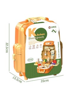 Swift 31 Pcs Tableware Kitchen Toy with Backpack Pretend Cooking Food Play Dinnerware Set Safe Cute Children Girl Toy Gift Fun Game Toy Kitchen Orange  - Image 5