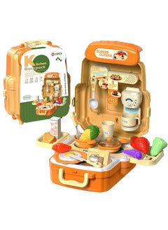 Swift 31 Pcs Tableware Kitchen Toy with Backpack Pretend Cooking Food Play Dinnerware Set Safe Cute Children Girl Toy Gift Fun Game Toy Kitchen Orange  - Image 1