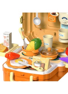 Swift 31 Pcs Tableware Kitchen Toy with Backpack Pretend Cooking Food Play Dinnerware Set Safe Cute Children Girl Toy Gift Fun Game Toy Kitchen Orange  - Image 2