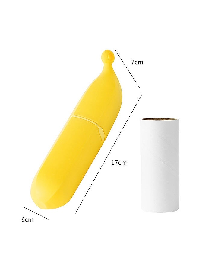 MXN Banana Portable Lint Roller + 2 PCS Replacement Core Unique Cute Design Home Pet Hair Remover Mini Portable Clothes Lint Roller Tear - Yellow - Image 2