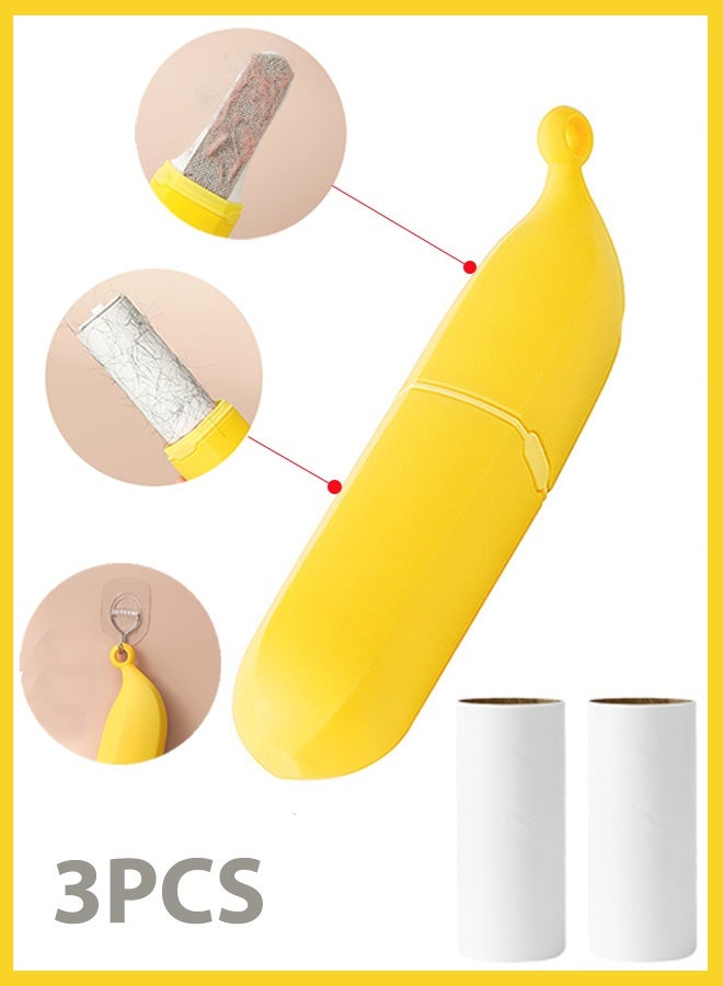 MXN Banana Portable Lint Roller + 2 PCS Replacement Core Unique Cute Design Home Pet Hair Remover Mini Portable Clothes Lint Roller Tear - Yellow - Image 1