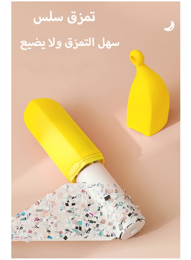 MXN Banana Portable Lint Roller + 2 PCS Replacement Core Unique Cute Design Home Pet Hair Remover Mini Portable Clothes Lint Roller Tear - Yellow - Image 5