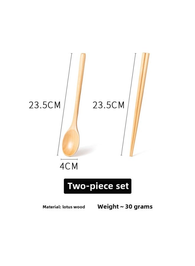 Solid Wood Spoon And Chopsticks Set Two-piece Japanese Style Wooden Chopsticks Travel Tableware Household Portable Nanmu Spoon And Chopsticks Set Lotus-Specifications:23.5 Log Color Spoon Chopsticks Set  - Image 1