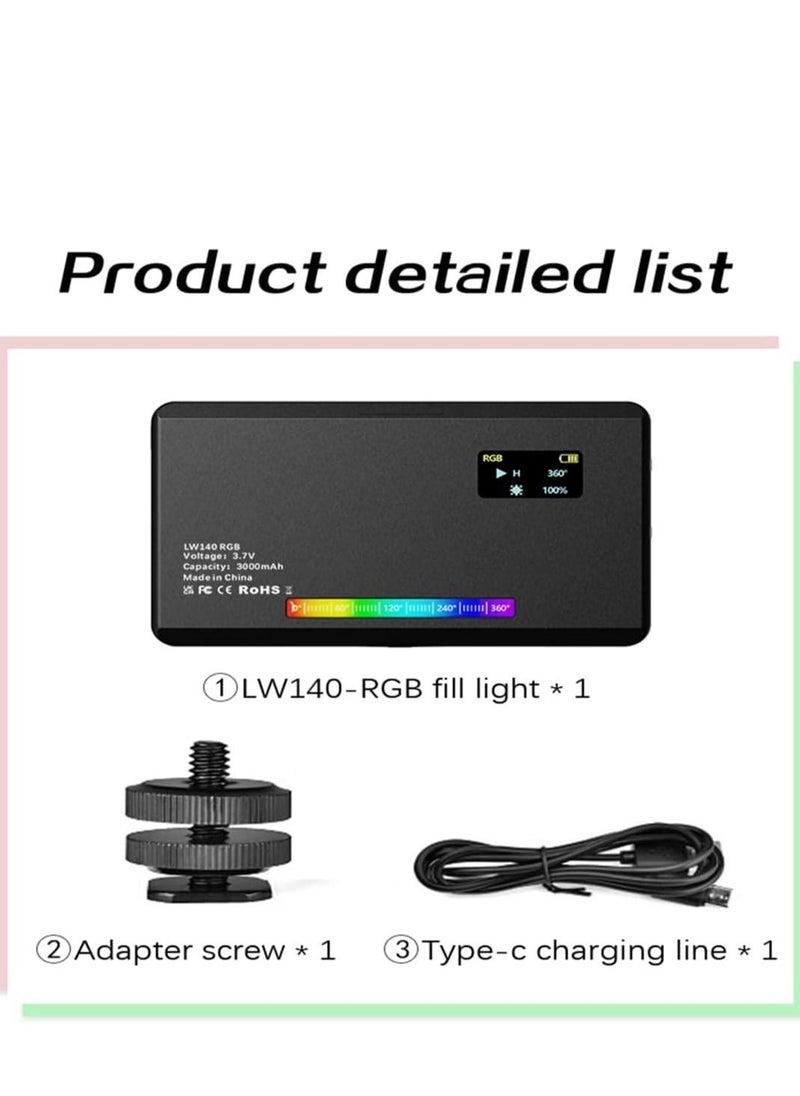 Generic - W140 RGB LED Video Light Rechargeable Photography Fill Light CRI95+ 2500K-9000K Dimmable 20 Lighting Effects with LCD Display Cold Shoe Adapter for Vlog Live Streaming Video Conference Product - Image 1