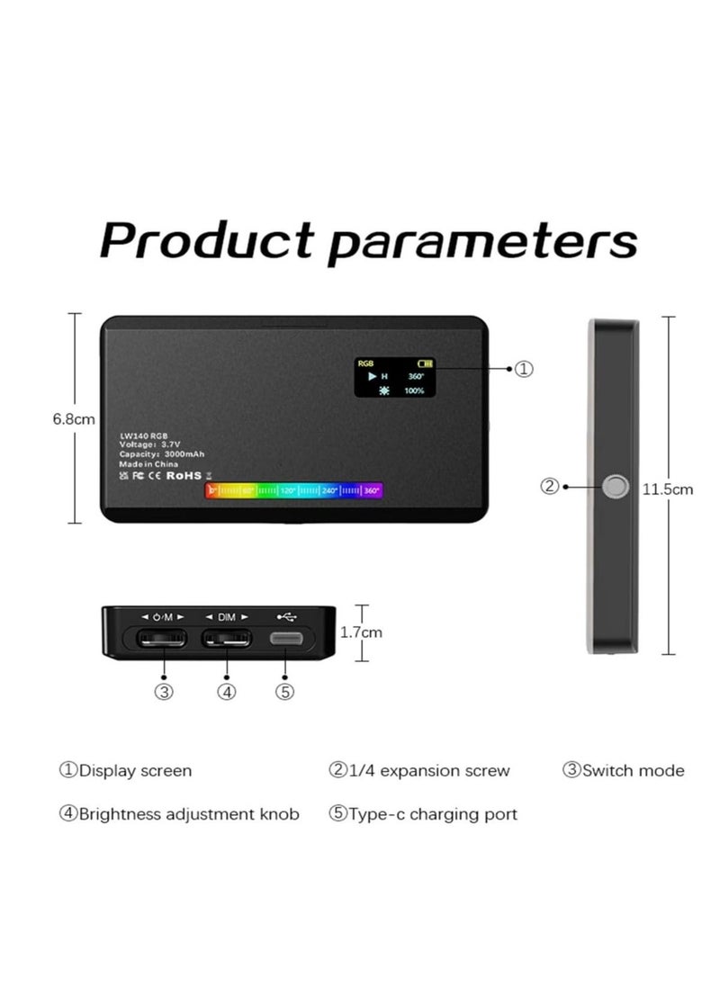 Generic - W140 RGB LED Video Light Rechargeable Photography Fill Light CRI95+ 2500K-9000K Dimmable 20 Lighting Effects with LCD Display Cold Shoe Adapter for Vlog Live Streaming Video Conference Product - Image 1