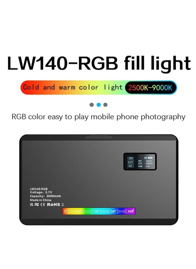 Generic - W140 RGB LED Video Light Rechargeable Photography Fill Light CRI95+ 2500K-9000K Dimmable 20 Lighting Effects with LCD Display Cold Shoe Adapter for Vlog Live Streaming Video Conference Product - Image 1