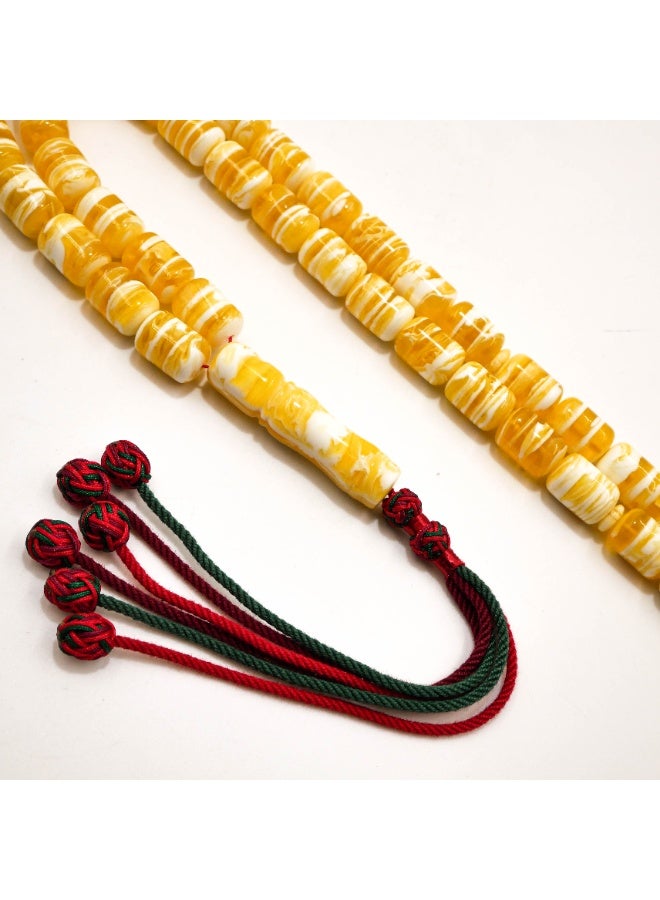 Luxury Amber Imitation Premium Mastic Tasbih 45 Beads | Yellow White Striped Mastika Misbaha | Natural Resin Prayer Beads for Dhikr | B45 S/W - Image 4