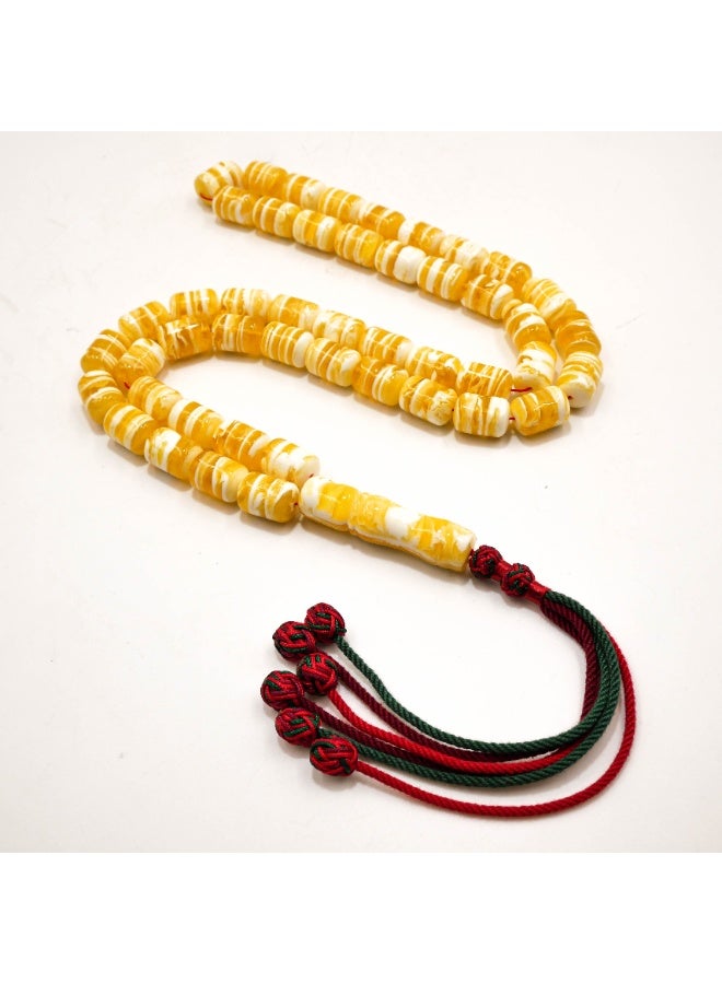 Luxury Amber Imitation Premium Mastic Tasbih 45 Beads | Yellow White Striped Mastika Misbaha | Natural Resin Prayer Beads for Dhikr | B45 S/W - Image 2