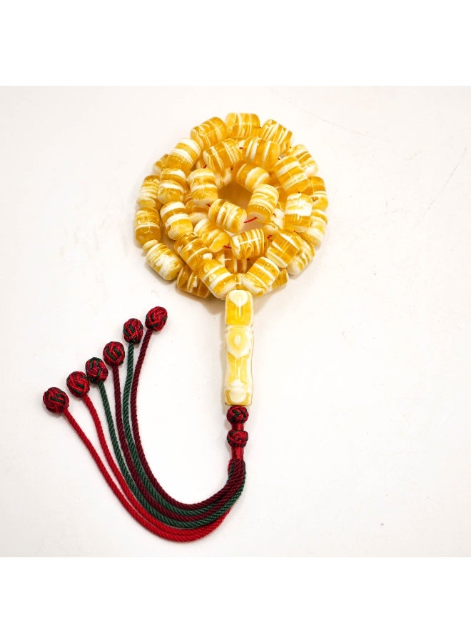Luxury Amber Imitation Premium Mastic Tasbih 45 Beads | Yellow White Striped Mastika Misbaha | Natural Resin Prayer Beads for Dhikr | B45 S/W - Image 5