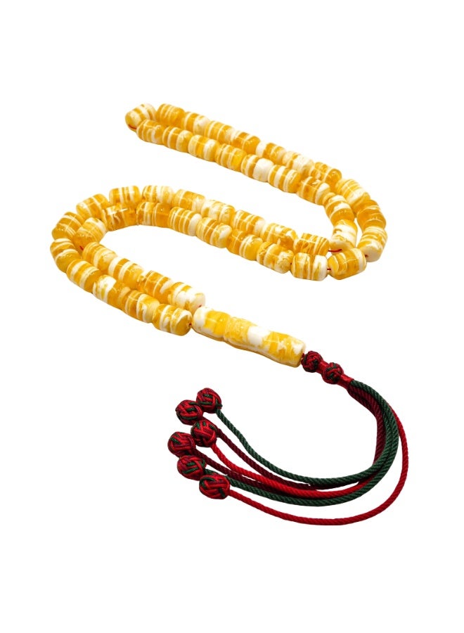 Luxury Amber Imitation Premium Mastic Tasbih 45 Beads | Yellow White Striped Mastika Misbaha | Natural Resin Prayer Beads for Dhikr | B45 S/W - Image 1