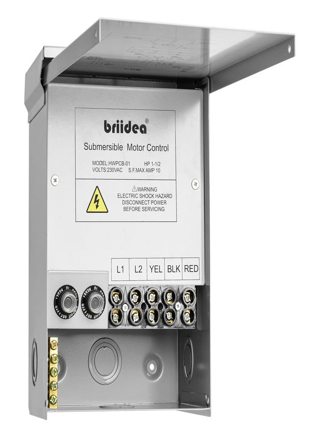briidea Well Pump Control Box, Briidea Control Box for 1.5 HP 230 Volt Deep Well Submersible Pump with 6 Preserved Holes, Weatherproof for Outdoor Use - Image 1