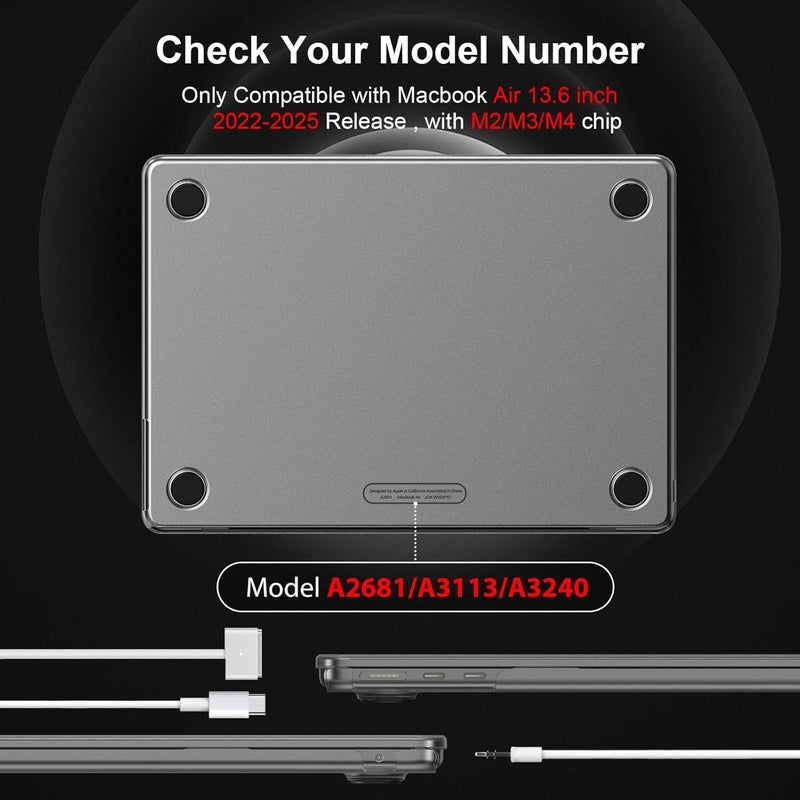 Eoocoo غطاء EooCoo متوافق مع ماك بوك إير 13.6 بوصة M4 M3 M2 إصدار 2025 2024 2022، A3240 A3113 A2681 غطاء صلب واقي غير لامع شفاف، [رفيع جداً غير مرئي] [ملمس أصلي] - رمادي فضائي - Image 3