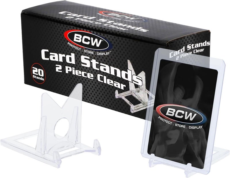 BCW 2-Piece Card Display Stands | Showcase Top Loaders, Magnetics, Screwdowns |Trading Card Display| Card Display Stand | Card Stand | Semi Rigid Card Holder Stand (20 Pack) - Image 1