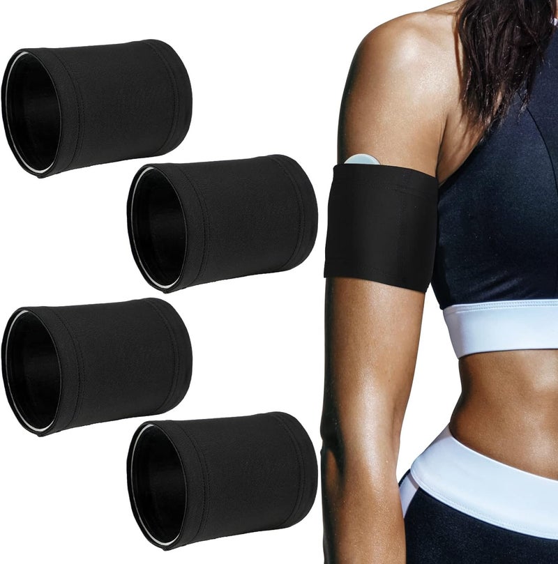 Sosation 4 Pcs Diabetes Arm Band Diabetes Sensor Cover for Insulin Pod Monitoring System Armband Sleeve Compatible with Freestyle Libre Omnipod Washable Reusable Replace Adhesive Patches Tape (Small/Medium) - Image 1