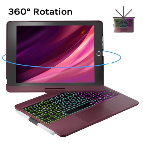 NOKBABO iPad 9th Generation Case with Keyboard 360° Rotatable Touchpad and 7 Color Backlight & Pencil Holder for iPad 9th/8th/7th Gen 10.2 inch & iPad Air 3rd Gen/iPad Pro 10.5 inch - Mulberry - Image 5