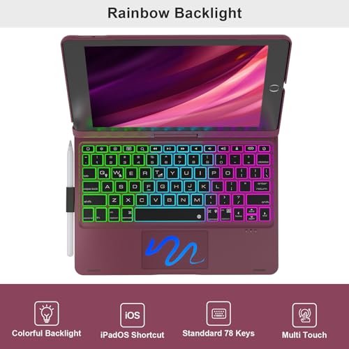 NOKBABO iPad 9th Generation Case with Keyboard 360° Rotatable Touchpad and 7 Color Backlight & Pencil Holder for iPad 9th/8th/7th Gen 10.2 inch & iPad Air 3rd Gen/iPad Pro 10.5 inch - Mulberry - Image 4