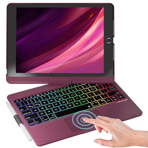 NOKBABO iPad 9th Generation Case with Keyboard 360° Rotatable Touchpad and 7 Color Backlight & Pencil Holder for iPad 9th/8th/7th Gen 10.2 inch & iPad Air 3rd Gen/iPad Pro 10.5 inch - Mulberry - Image 1
