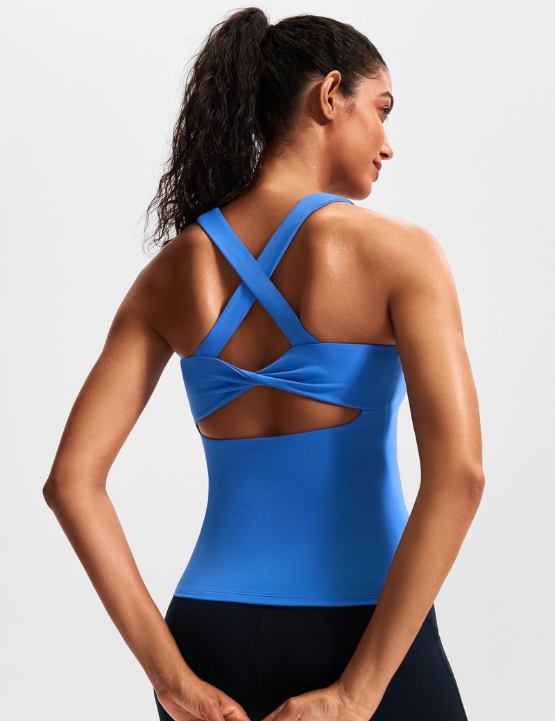 JOYSPELS Workout Tank Top with Built-in Bra for Women â€“ Cross Back Athletic Yoga Tops Breathable Stretchy Sports Camisole for Gym Pilates Royal Blue - Image 5