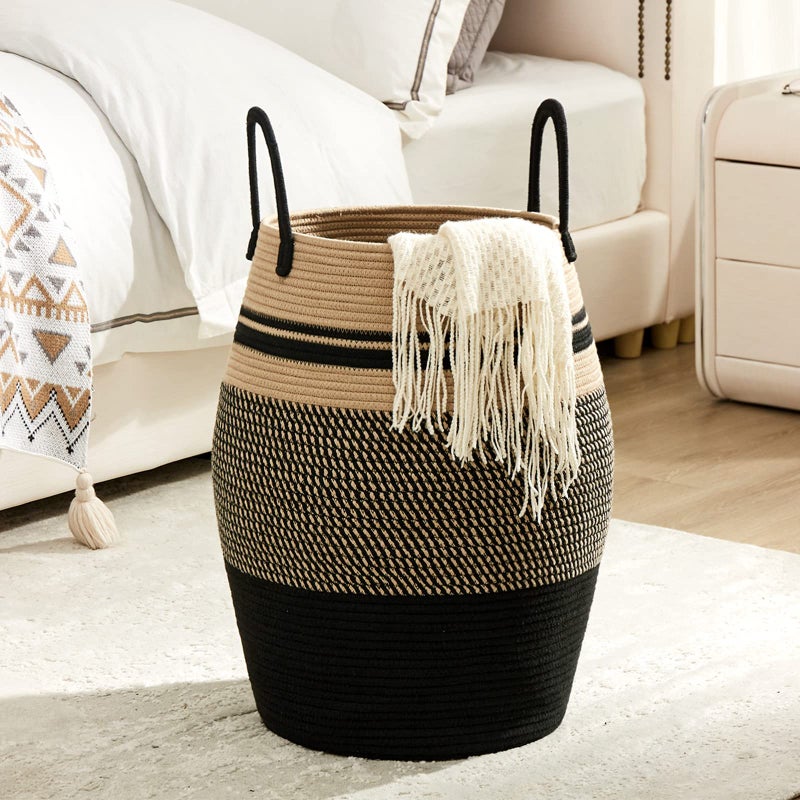 Fiona's magic 105L Extra Large Laundry Hamper Basket by Fiona's magic, Woven Tall Clothes Hamper for Storage Blanket, Toys and Dirty Cothes in Bedroom and Living Room Organizer, Brown & Black - Image 2