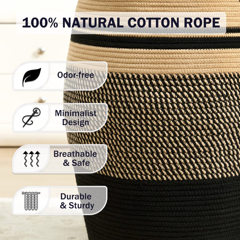Fiona's magic 105L Extra Large Laundry Hamper Basket by Fiona's magic, Woven Tall Clothes Hamper for Storage Blanket, Toys and Dirty Cothes in Bedroom and Living Room Organizer, Brown & Black - Image 4