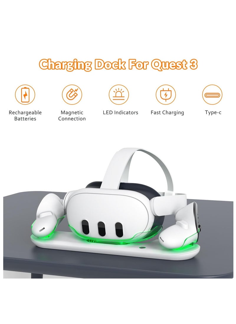 Generic - VR Charging Station for Oculus/Meta Quest 3 - Dual Charging Dock with LED Indicator for Headset and Touch Controllers, Includes 2 Rechargeable Batteries for Simultaneous Charging. - Image 1