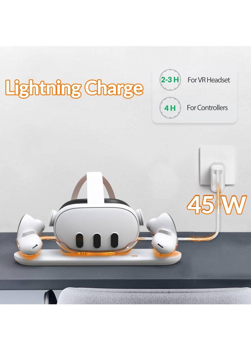 Generic - VR Charging Station for Oculus/Meta Quest 3 - Dual Charging Dock with LED Indicator for Headset and Touch Controllers, Includes 2 Rechargeable Batteries for Simultaneous Charging. - Image 1