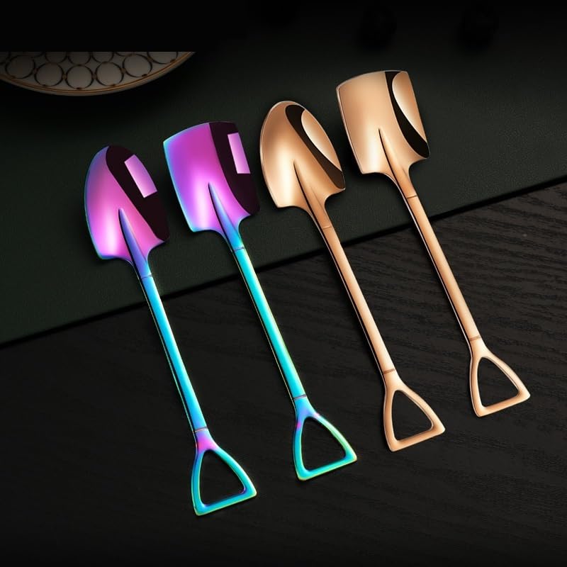 Gold Stainless Steel 4 Piece Square Ice Cream Scoop Set Dessert Cutlery - Image 4