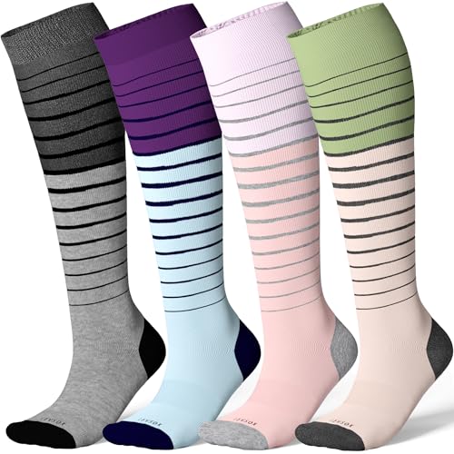 LEVSOX Viscose Made from Bamboo Compression Socks for Pregnant Women 20-30 mmHg Knee High Cute Funny Mens Supports Socks for Nurses, Medical, Travel and Flight, Stripe - Image 1
