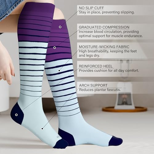LEVSOX Viscose Made from Bamboo Compression Socks for Pregnant Women 20-30 mmHg Knee High Cute Funny Mens Supports Socks for Nurses, Medical, Travel and Flight, Stripe - Image 2