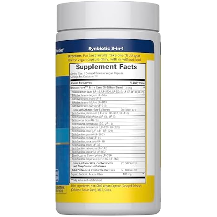 Renew Life Ultimate Flora Probiotic with Prebiotic | 50 Billion CFU | 31 Probiotic Strains | 30 Delayed Release Vegan Capsules | 3-1 Synbiotic | Supports Digestive Health | Dairy, Soy and Gluten Free - Image 2