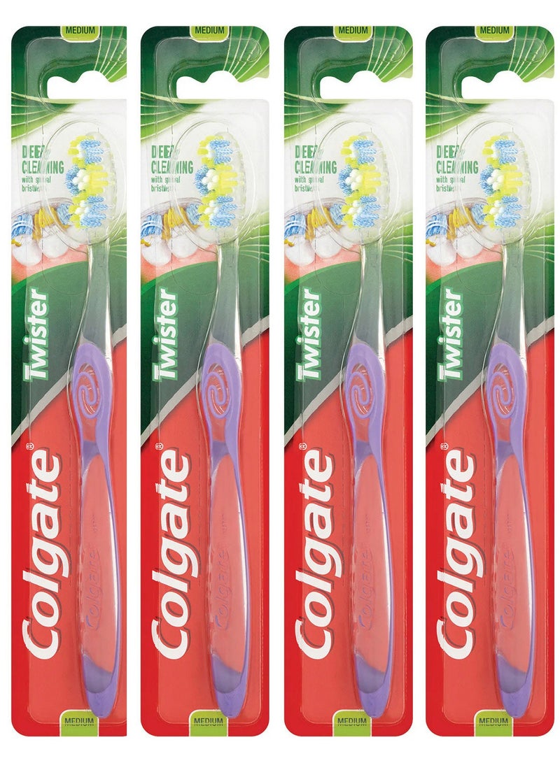 Colgate Pack Of 4 Colgate Twister Toothbrush Medium Multi Colour - Image 1