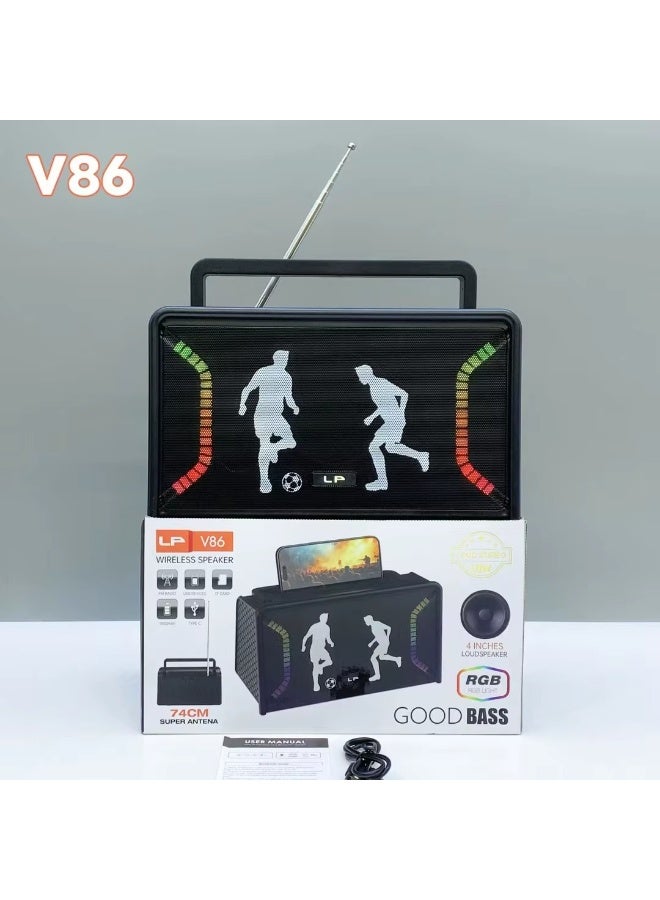 LP-V86 RGB Mini Portable Bluetooth Speaker – 10W Subwoofer, FM Radio, TF/USB Support, 1800mAh Battery - Image 3
