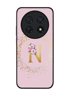 Stylizedd Rugged Black edge case for Huawei nova 12i 4G, Slim fit Flexible Thin Cover - Custom Monogram Initial Letter Floral Pattern Alphabet - N  (Pink )  - Image 1