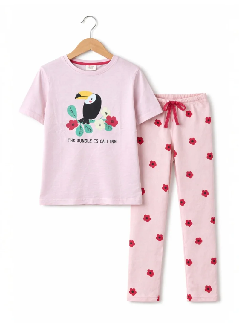 فكتور اند جين Girls’ Pajama Set – Toucan Graphic T-Shirt & Heart Print Pants