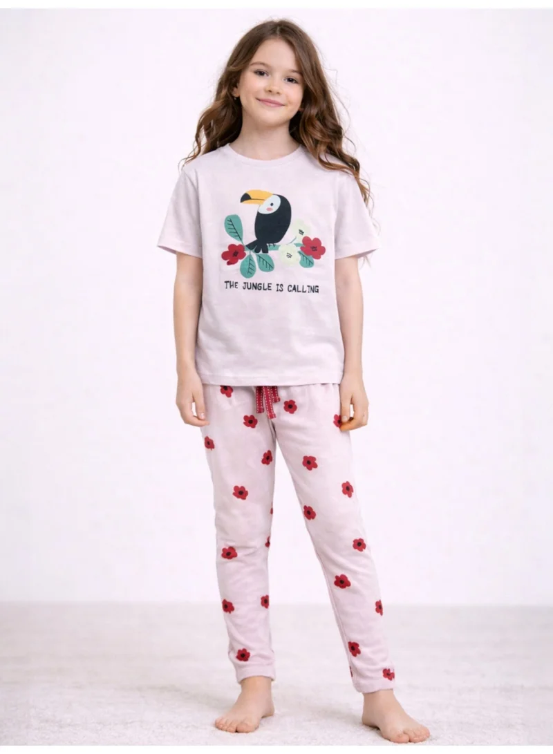 فكتور اند جين Girls’ Pajama Set – Toucan Graphic T-Shirt & Heart Print Pants