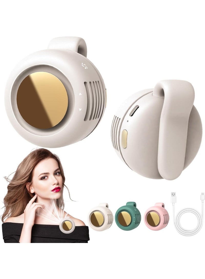 Portable Bladeless Mini Clip-On Fan, USB Rechargeable, 3-Speed, Personal Cooling, Beige - Image 1