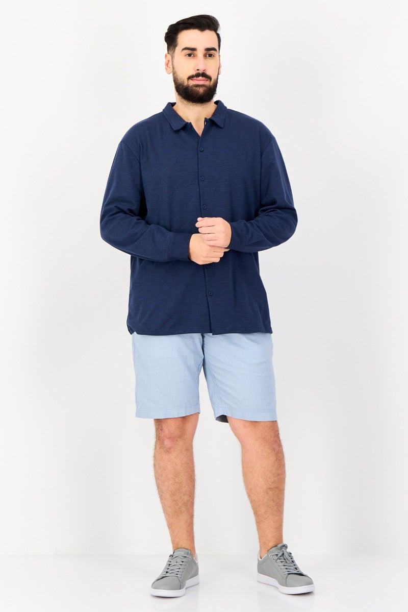 Core Elements Men Regular Fit Heather Long Sleeve Casual Shirt, Navy - Image 4