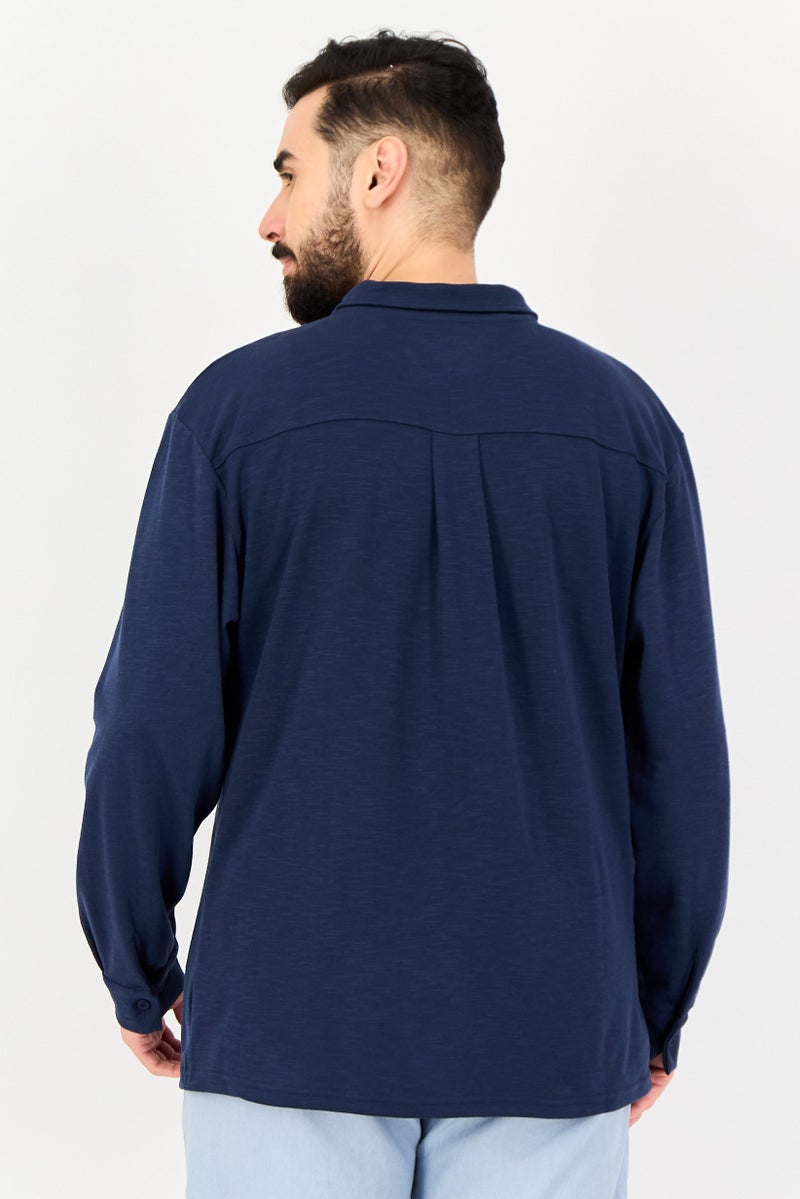 Core Elements Men Regular Fit Heather Long Sleeve Casual Shirt, Navy - Image 3