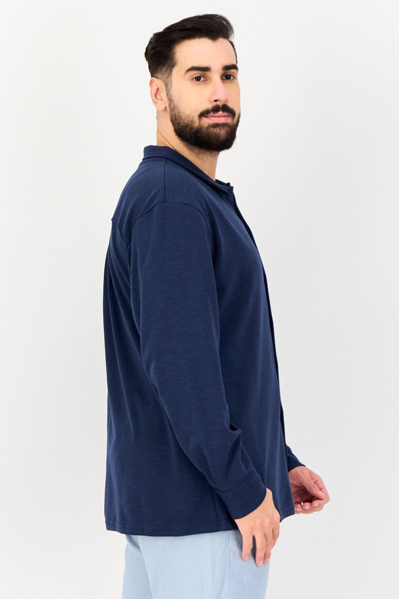 Core Elements Men Regular Fit Heather Long Sleeve Casual Shirt, Navy - Image 2