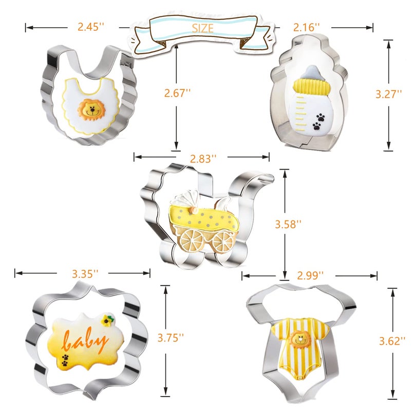 Q-BAKER 5 Pieces Baby Shower Cookie Cutters Cute Shapes of Onesie  Bib  Plaque/Frame Baby Bottle  Baby Carriage for Baby Showers  Reveal Parties with Receipe Book - Image 3