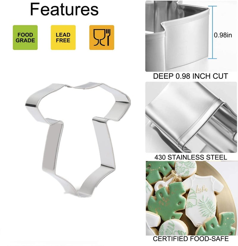 Q-BAKER 5 Pieces Baby Shower Cookie Cutters Cute Shapes of Onesie  Bib  Plaque/Frame Baby Bottle  Baby Carriage for Baby Showers  Reveal Parties with Receipe Book - Image 4