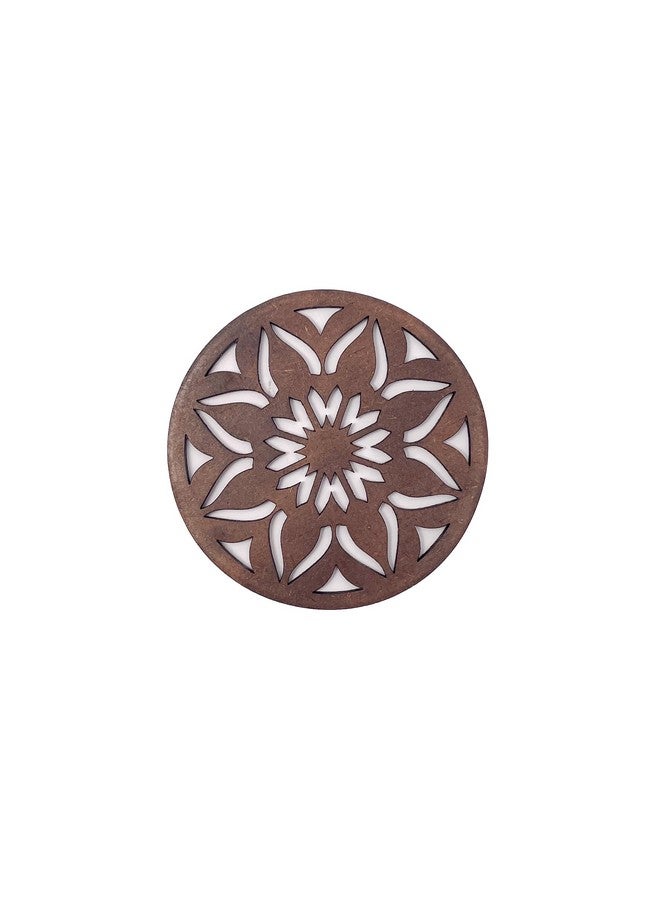 IndionArt Sapta 77mm Decorative Wooden Tea Coaster Set with Stand Hand-Painted Spill-Resistant Mandala Design (4, Clove Brown) - Image 5